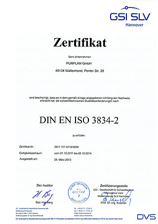 DIN EN ISO 3834-2 Zertifikat