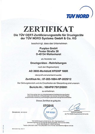 Druckgeräte AD 2000 Zertifikat